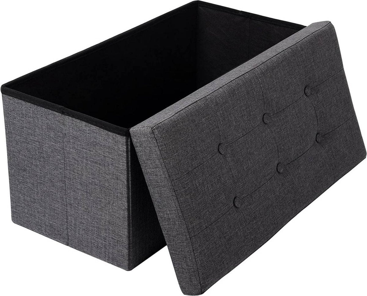 Moderne Opbergbank Redina - Met opbergruimte - Zitbank Poef - Voetenbank - Opbergbox hocker - Zitkist met deskel - Donkergrijs - Stof - 76x38x38 cm