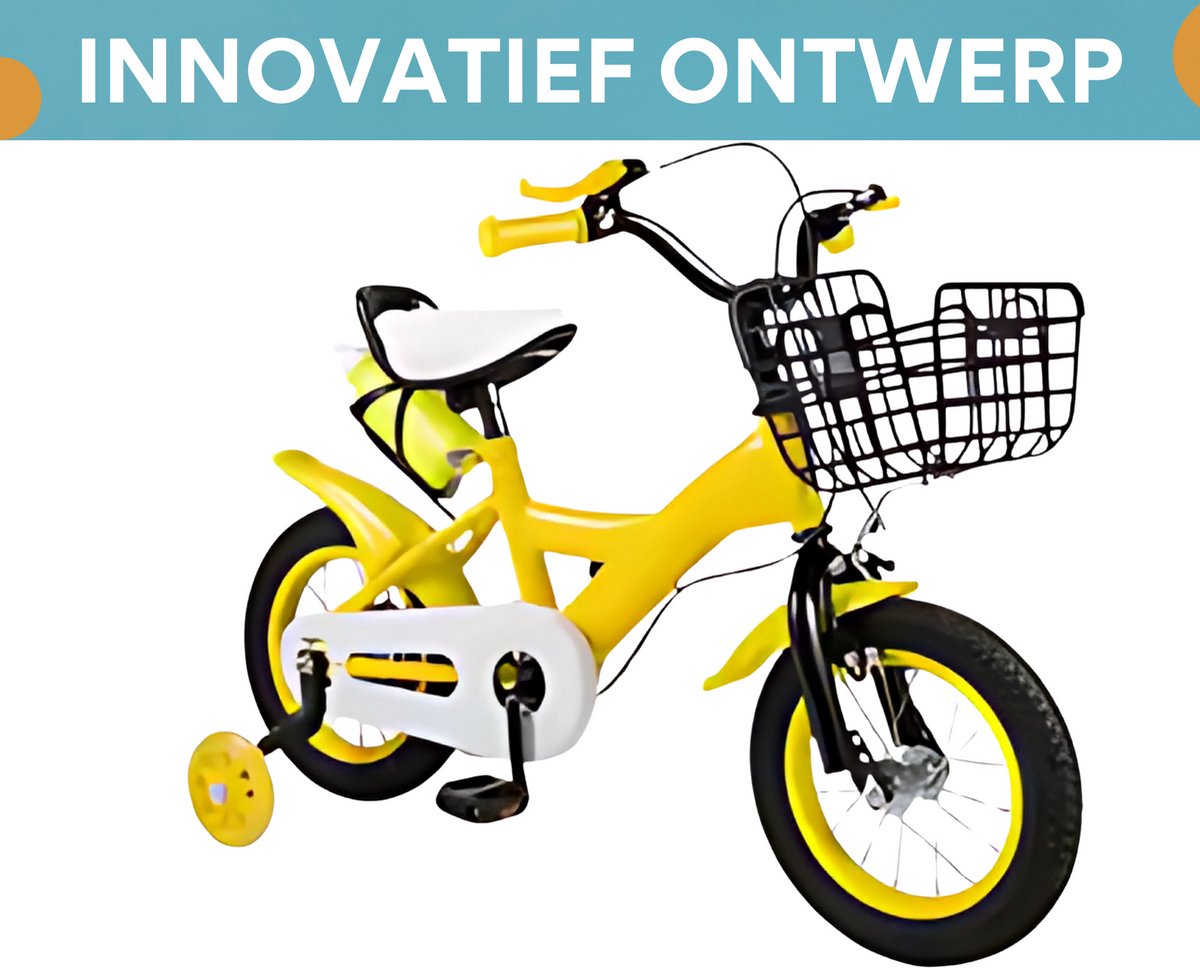 Kinder driewieler 17 inch - Met zijwieltjes en mand - Voor kinderen - Kinderfiets - Babyfiets - Peuterfiets - Geel- 1 tot 5 jaar