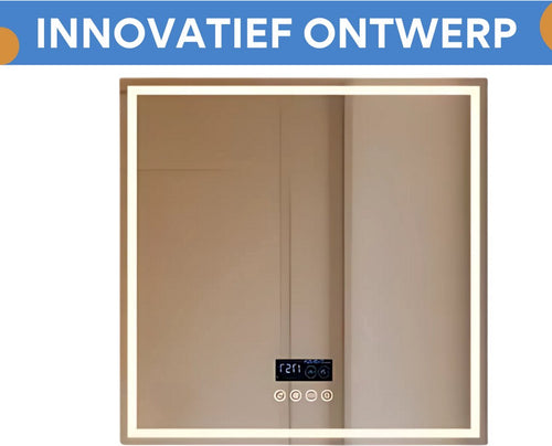 Badkamerspiegel Grandiose - Met bluetooth en verlichting - 80cm - Voor Badkamer, Make-up & Wandmontage - Dimbaar licht - Muziek - Vierkant