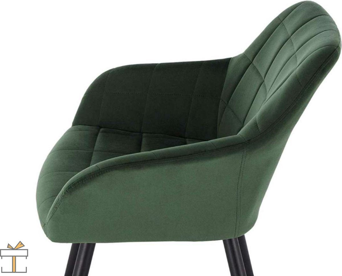 Eetkamerstoel - Velvet Groen - Fauteuil - Met armleuning - Set van 1