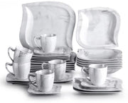 Ornate Bordenset – 6 persoons – 30 delig – Marmerlook Keramisch – Dinerborden – Breakfast Plates