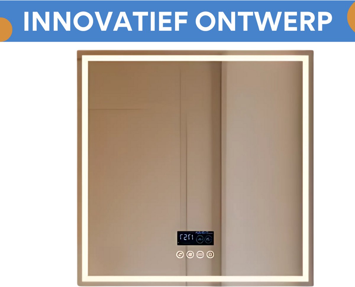 Badkamerspiegel met bluetooth en verlichting - 80cm - Voor Badkamer, Make-up & Wandmontage - Dimbaar licht - Muziek - Vierkant