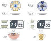 Kleurrijke Geometrische Patroon Keramische Serviesset - Gigi Stijl - 32-delig - Voor 8 Personen - Uniek Design