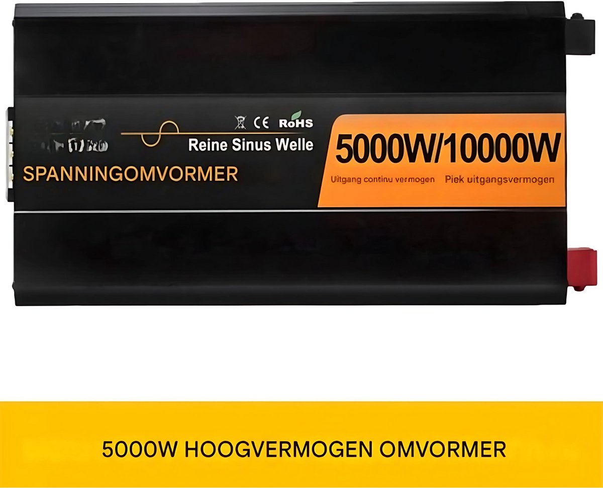 Mobiele Transformator - Omvormer - DC 24V naar AC 230V - 5000W met Oplader - 10000W Piekvermogen - Zwart