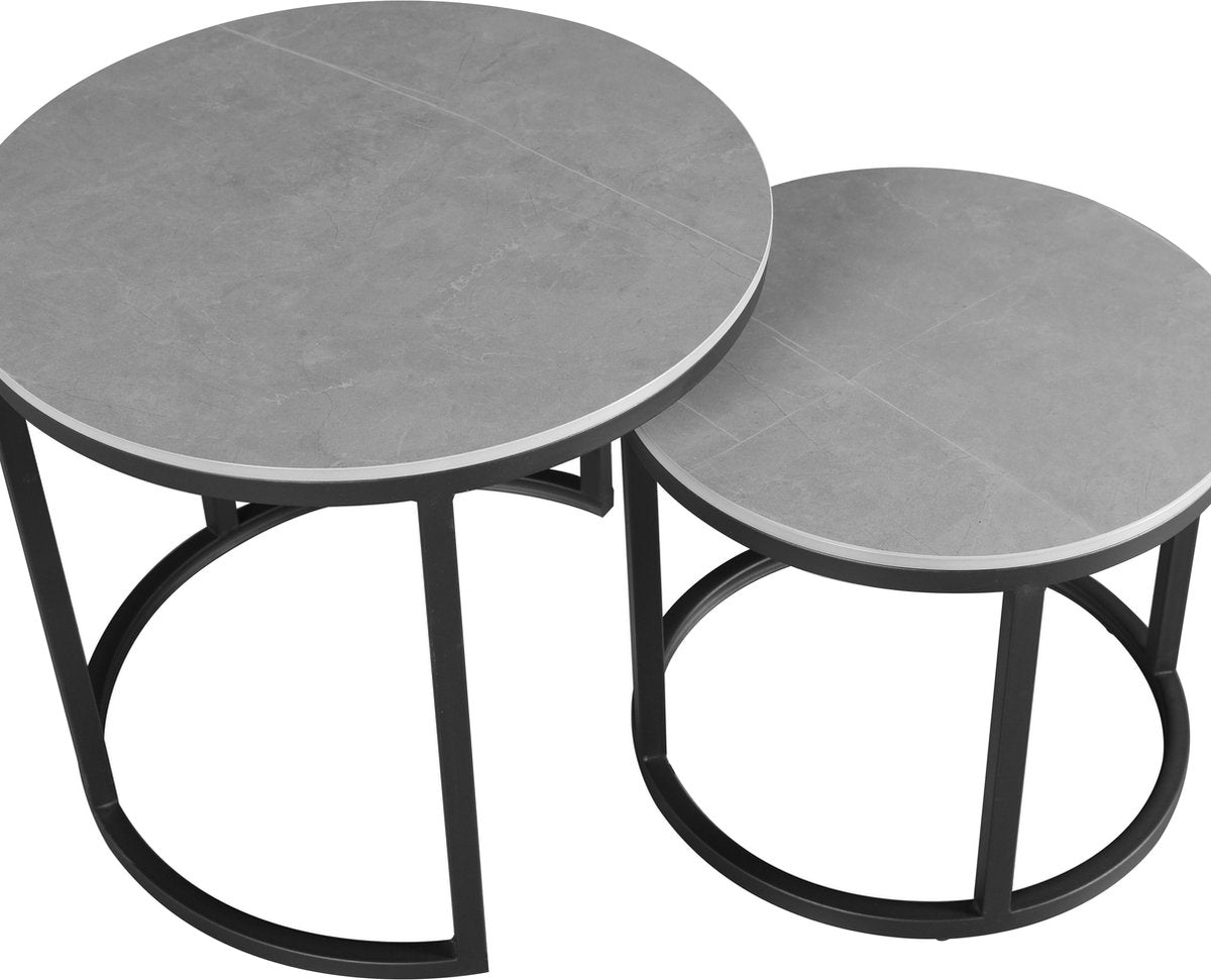 Happyment Salontafel Marmer look - Woonkamer - Ronde salonTafel - met Spaanplaat Blad - Modern - Grijs