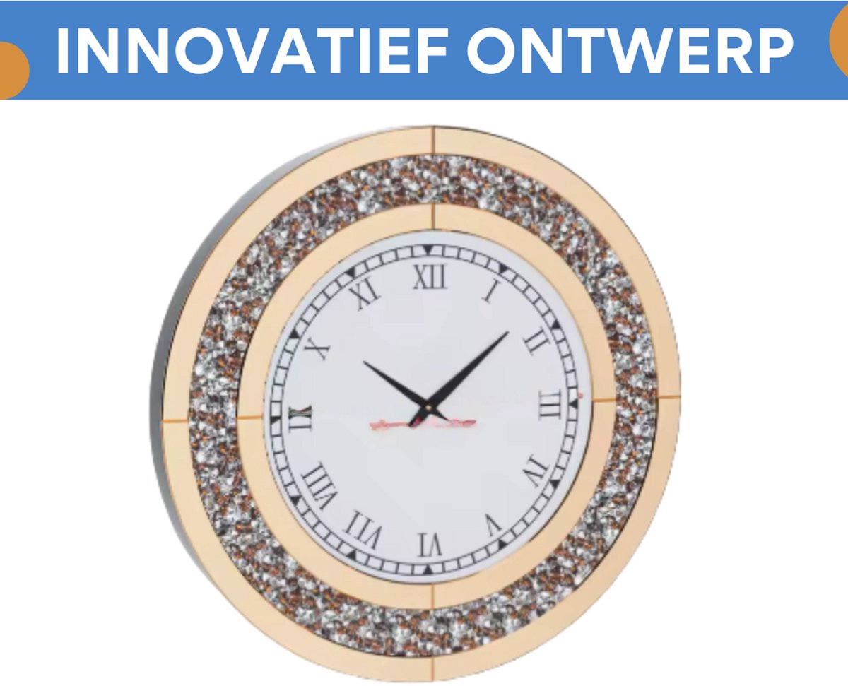 Elegante Spiegel klok - Goud - Ronde wandspiegel - 60 - Zonder verlichting - Woonkamer