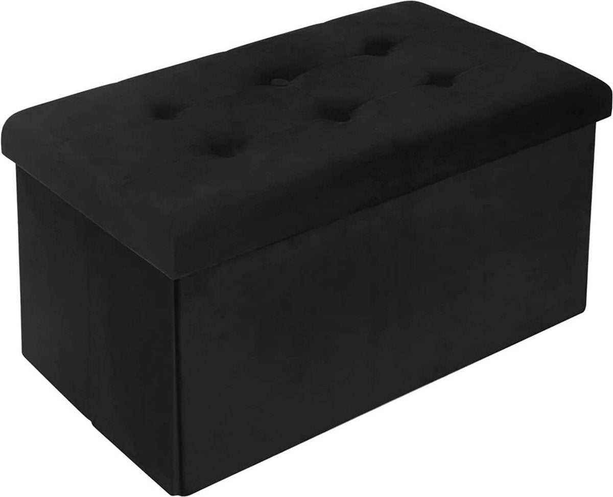 Moderne Opbergbank Zerio - Met opbergruimte - Zitbank Poef - Voetenbank - Opbergbox hocker - Zitkist met deskel - Zwart - Velvet - 76x38x38 cm