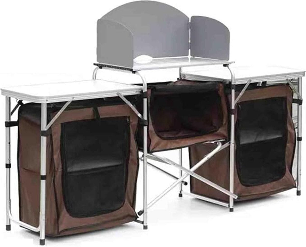 Opvouwbare campingkeuken - Opvouwkeuken - Met BBQ plaats - Inclusief opbergtas - Bruin