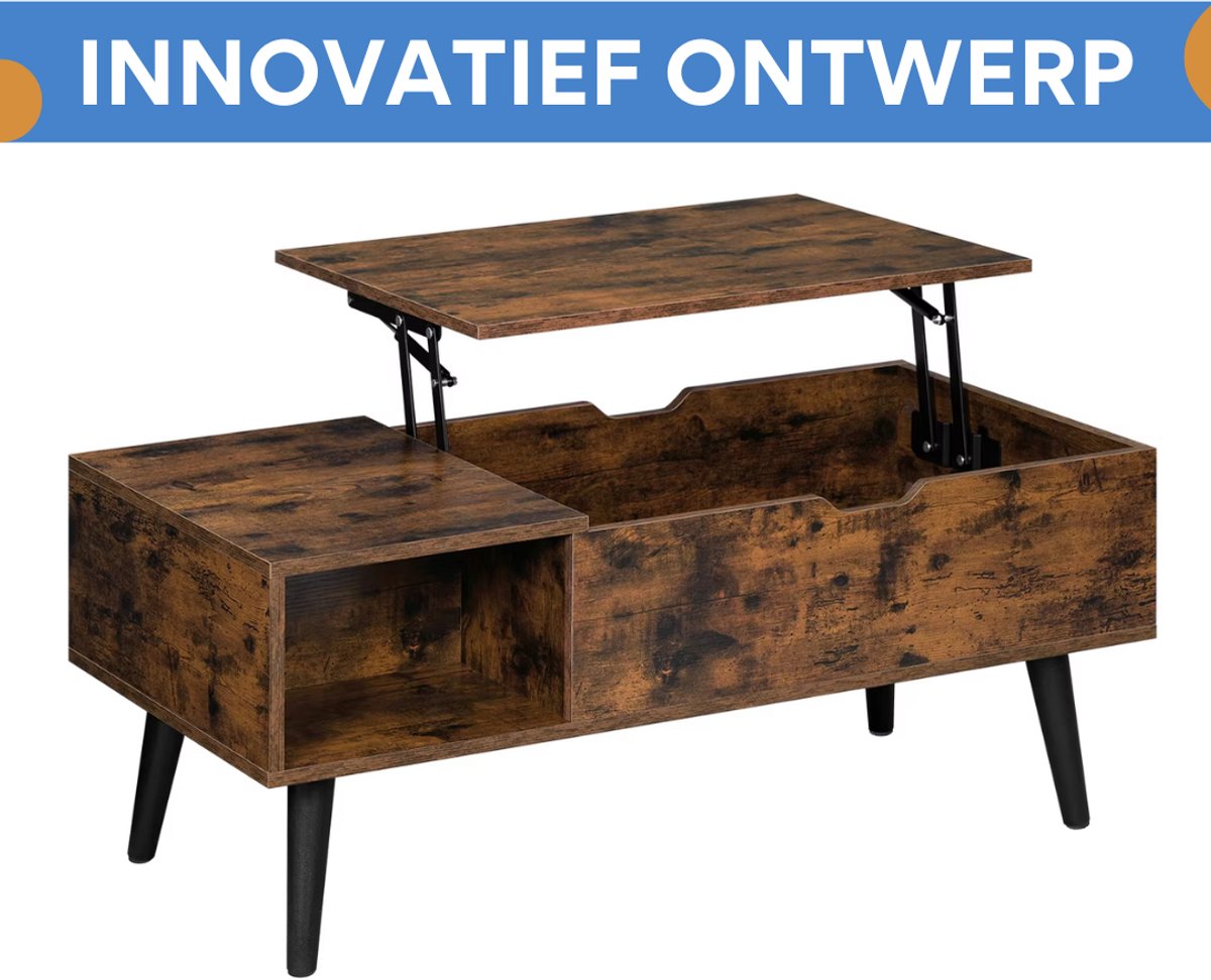Salontafel Dulvia- Bruin - Tafel voor woonkamer - Met opbergruimte en hefplank - Laptoptafel