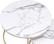 Happyment Luxe Salontafel - Wit en goud - Marmour look - Set van 2 - Landelijk - Woonkamer - Rond - 80 en 60cm