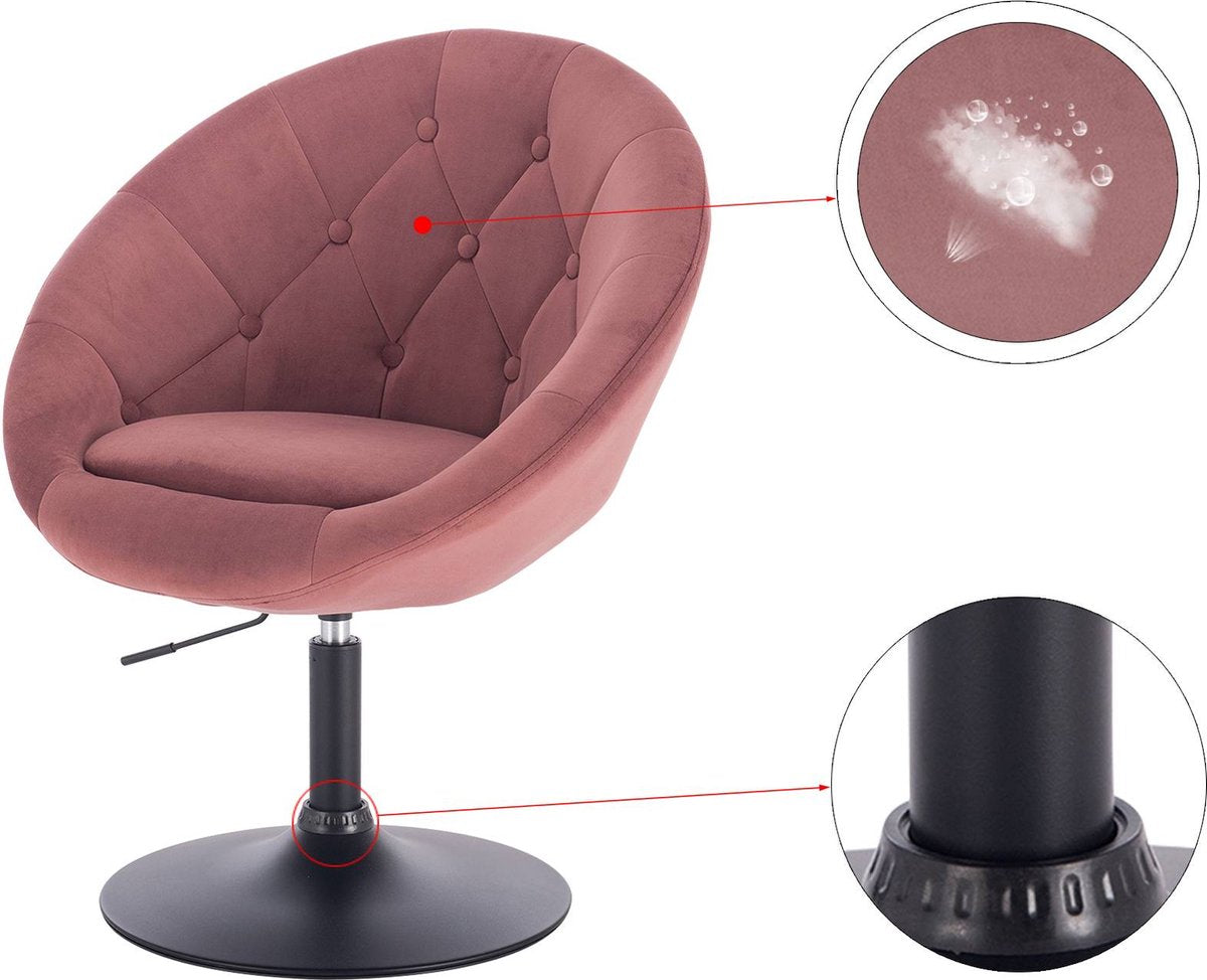 Barkruk Nero Deluxe - Industrial - Roze - Barkrukken set van 1 - Barstoel Kruk - Barstoelen met rugleuning - Keukenstoel - In hoogte verstelbaar - Velvet
