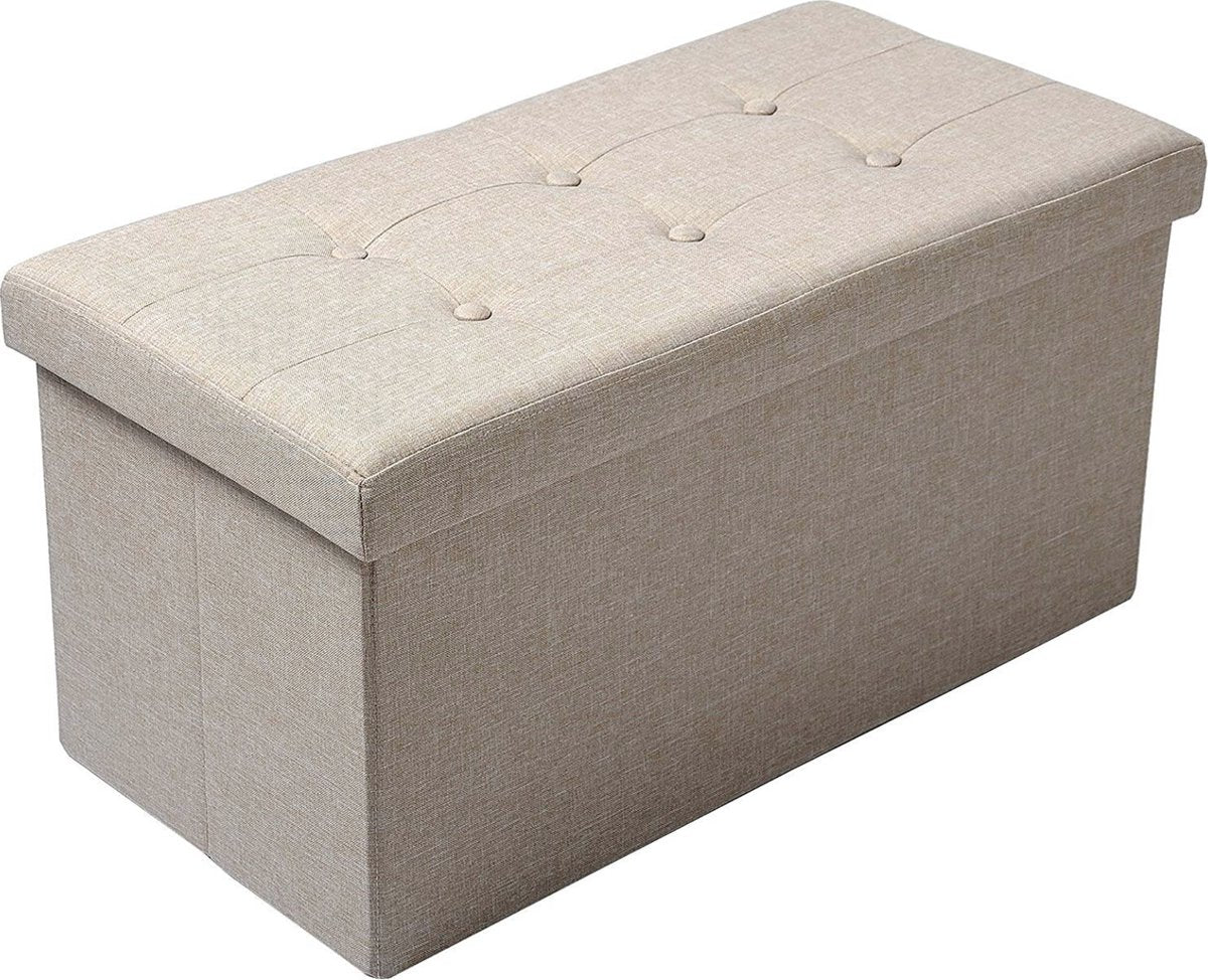 Moderne Opbergbank Fero - Met opbergruimte - Zitbank Poef - Voetenbank - Opbergbox hocker - Zitkist met deskel - Beige - Stof - 76x38x38 cm