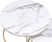 Bolt Edge Salontafel - Wit/Goud - Marmour look - Rond - Set van 2 - 80 en 60cm