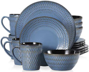 Montario Serviesset - 16 delig - 4 persoons - Sky blauw - Dinerborden - Bordenset - Diepe borden - Ontbijtborden - Servies - Keukenservies