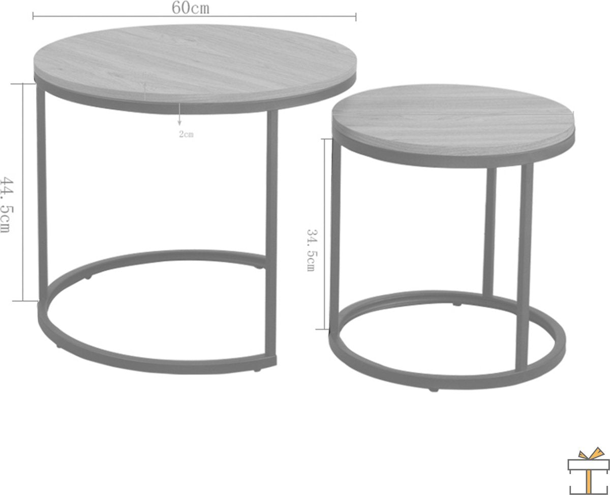 Happyment Salontafel deluxe Bruin - Set van 2 - Landelijk - Woonkamer - Rond - 60 en 40cm