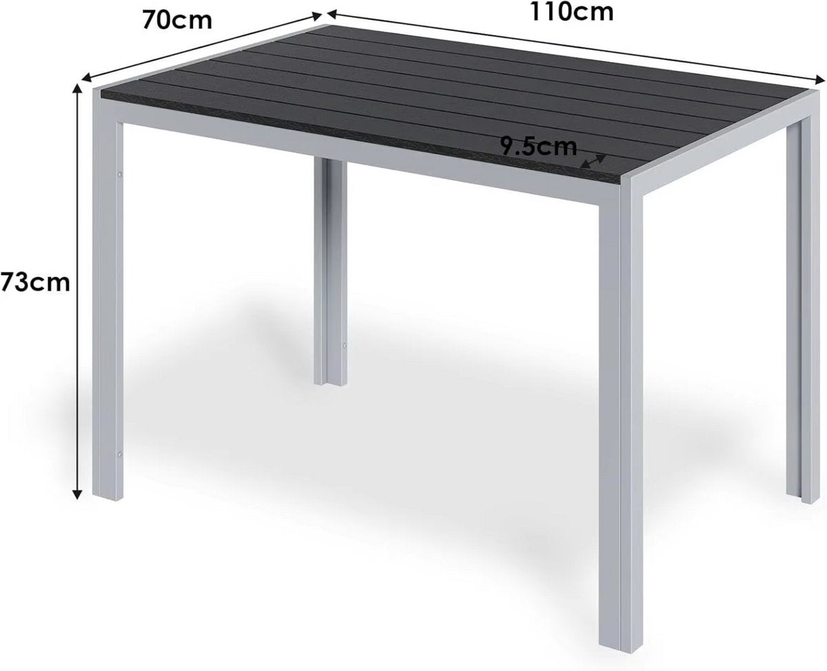 Tuintafel - Buitentafel - Eettafel buiten - Outdoor - Voor Tuin & Terras - Rechthoekige Aluminium Tafel met Metalen Lattenbodem -110x70x73 cm - Hout