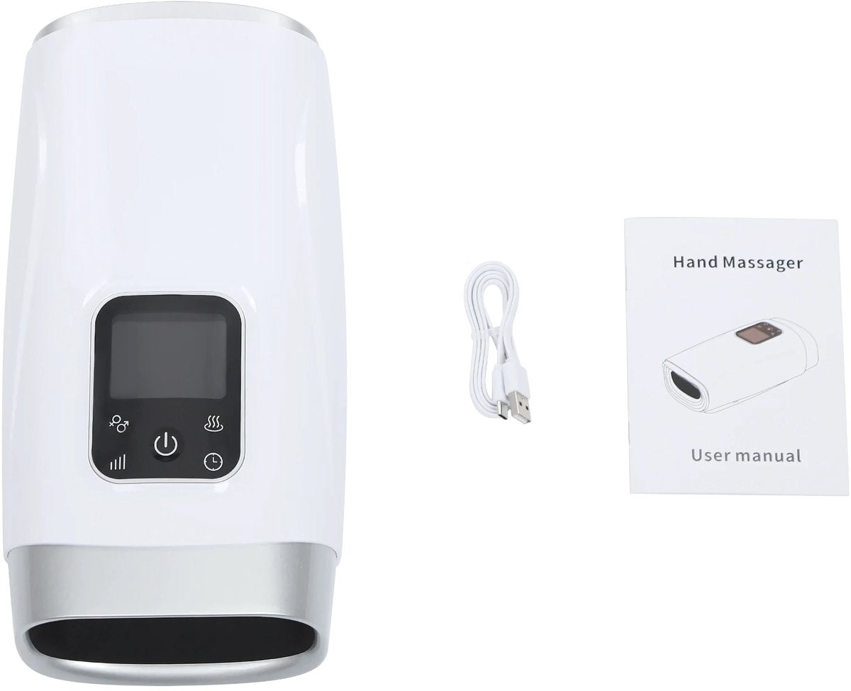 Handmassager - Voor Handtherapie en Ontspanning - Oplaadbaar met Compressie - Verwarming, 2 Modi en 8 Drukniveaus