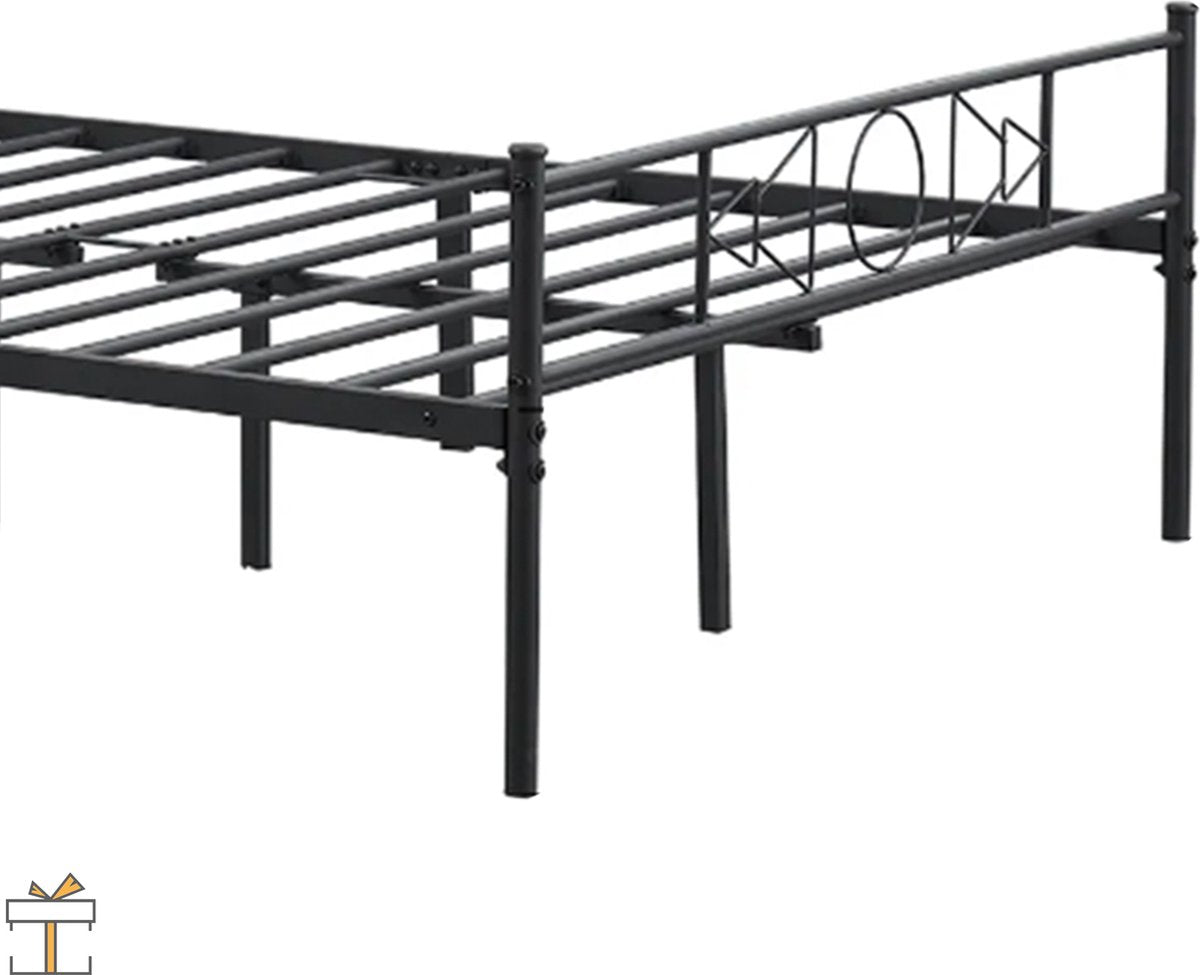 Happyment Metalen bedframe - 2 persoons twijfelaar - 140 x 200cm - Incl. lattenbodem - Zwart