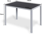 Tuintafel Valora - Buitentafel - Eettafel buiten - Outdoor - Voor Tuin & Terras - Rechthoekige Aluminium Tafel met Metalen Lattenbodem - 110x70x73 cm - Grijs