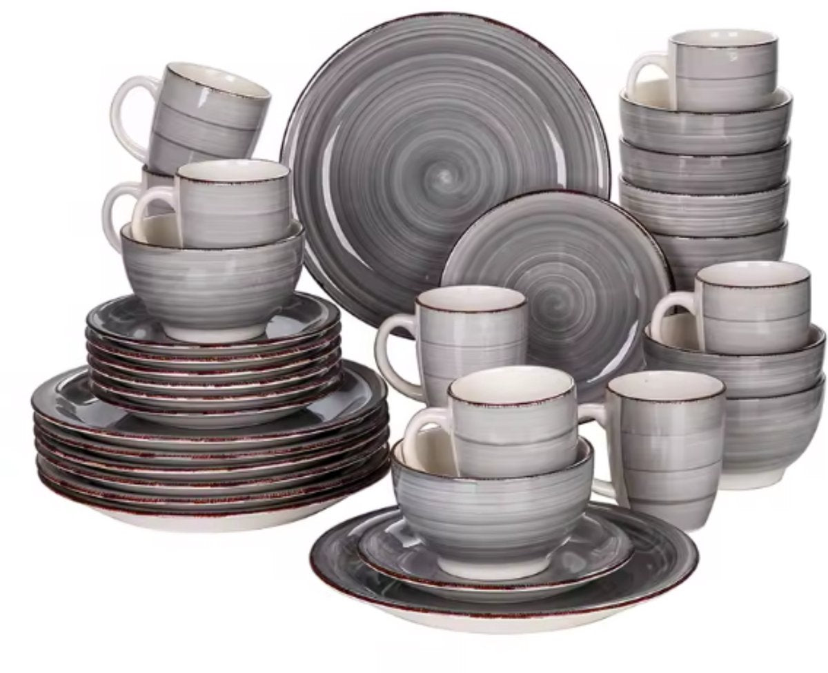 Imperio Serviesset Morencia - 32 delig - 8 persoons - Blauw/Zwart - Dinerborden - Bordenset - Diepe borden - Ontbijtborden - Servies - Keukenservies