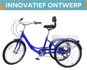 Driewieler Aravon Dita - 7 versnellingen - Fiets voor volwassenen en senioren - 24 Inch - Opvouwbare - Verstelbaar - Met mand - Voorrem - Blauw