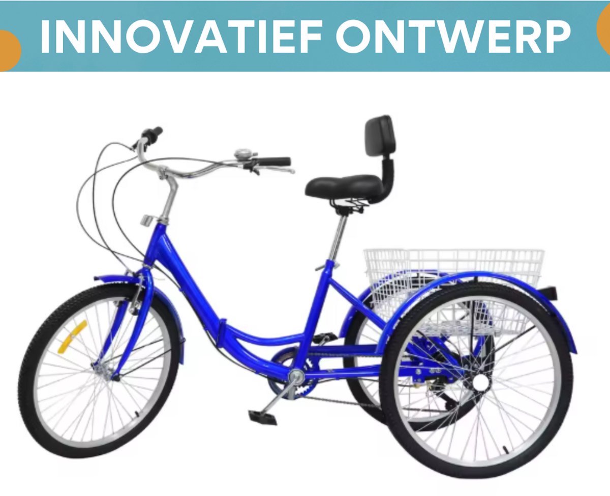 Driewieler Aravon Dita - 7 versnellingen - Fiets voor volwassenen en senioren - 24 Inch - Opvouwbare - Verstelbaar - Met mand - Voorrem - Blauw