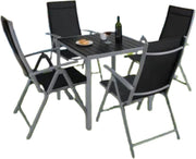 Tuinset met tuinstoelen - Tuintafel - 4 personen - Balkonset - 5-delige tuinmeubels - Aluminium - Klapstoelen - Zwart/zilver