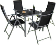 Tuinset met tuinstoelen Tavien - Tuintafel - 4 personen - Balkonset - 5-delige tuinmeubels - Aluminium - Klapstoelen - Zwart/zilver