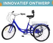 Driewieler Dita - 7 versnellingen - Fiets voor volwassenen en senioren - 24 Inch - Opvouwbare - Verstelbaar - Met mand - Voorrem - Blauw