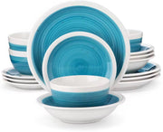 Montario Serviesset - 16 delig - 4 persoons - Blauw/Witte rand - Dinerborden - Bordenset - Diepe borden - Ontbijtborden - Servies - Keukenservies
