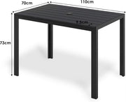 Tuintafel - Met Parasolgat - Eettafel voor Buiten - Terrastafel - Rechthoekige Aluminium - 110x70 cm - WPC Balkon Tafel, Weerbestendig en Duurzaam
