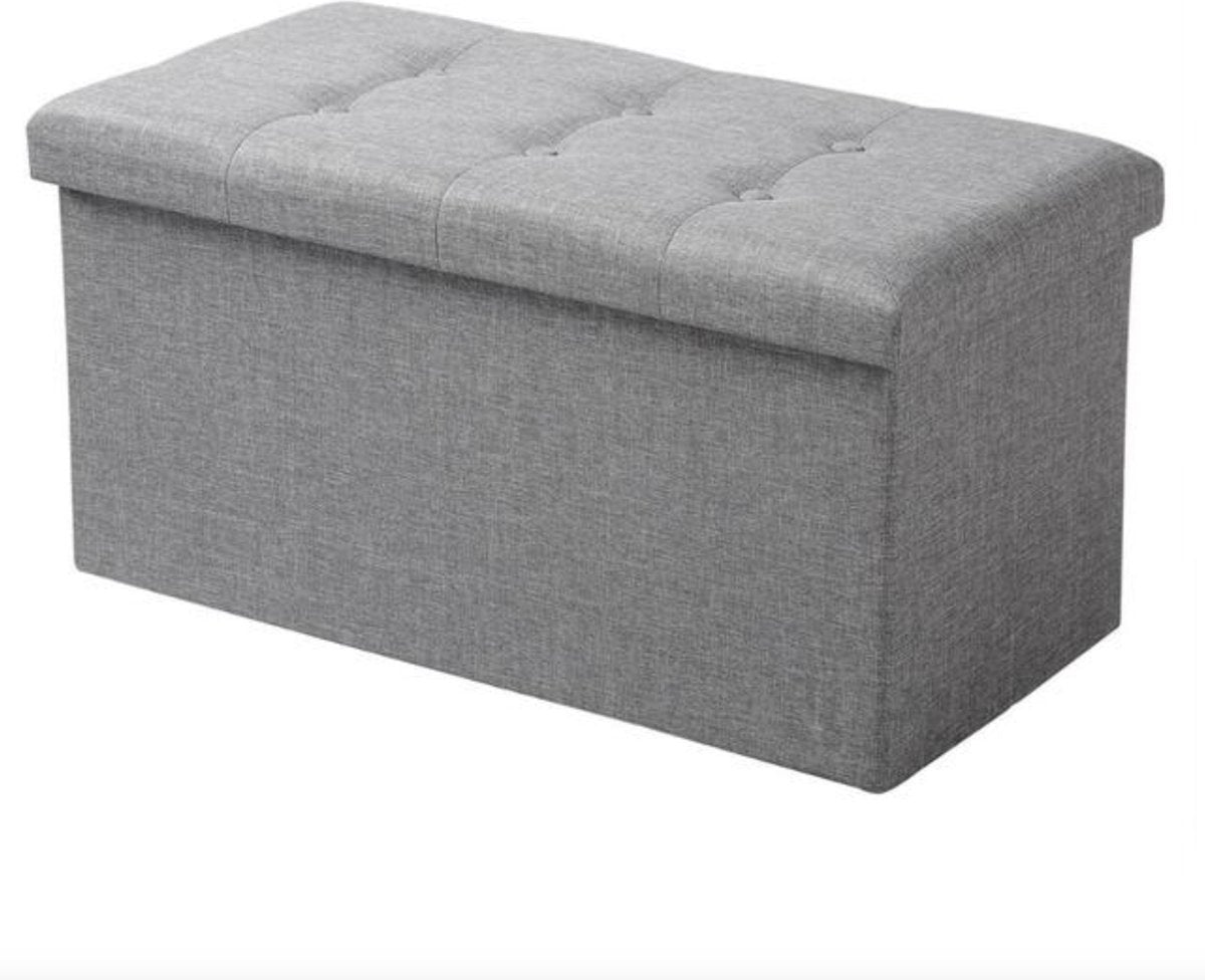 Moderne Opbergbank Ferino - Met opbergruimte - Zitbank Poef - Voetenbank - Opbergbox hocker - Zitkist met deskel - Lichtgrijs - Stof - 76x38x38 cm