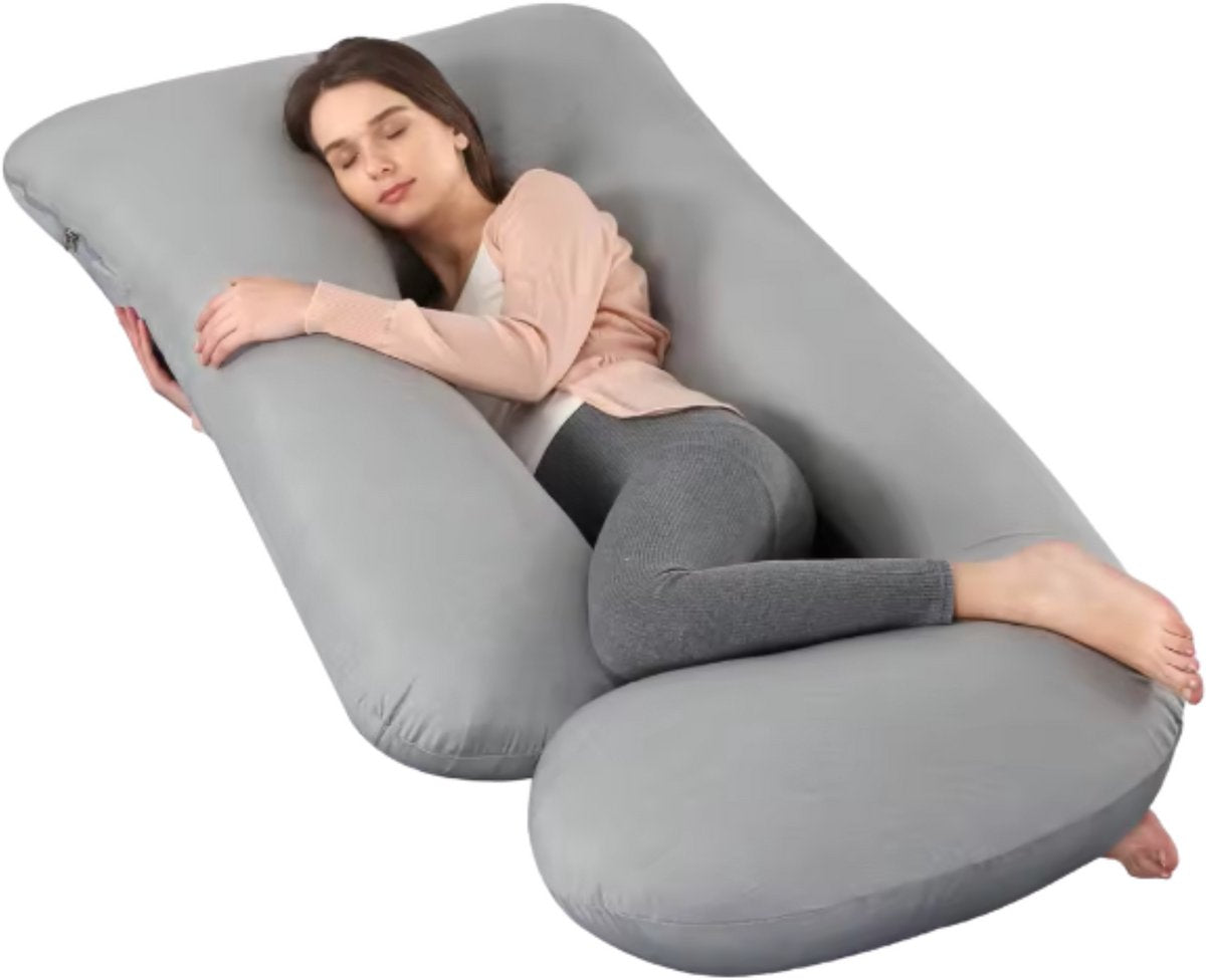 Verkoelend zwangerschapskussen - Ergonomisch - Lichaamskussen - Body pillow - Zijslaapkussen - Voedingskussen - Voor zijslapen - Grijs