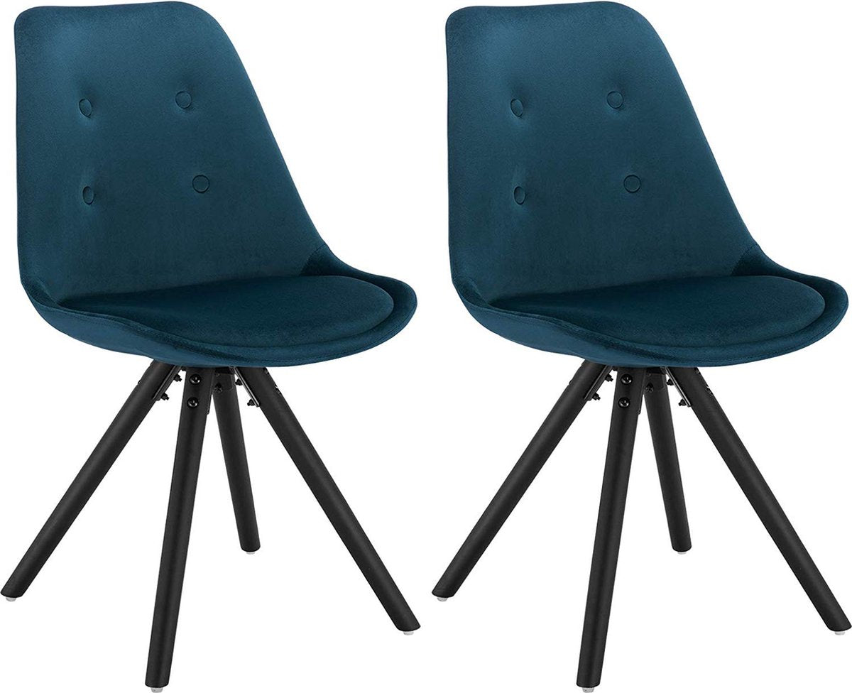 Happyment Bezoekersstoel Zeda - Eetkamerstoel - Blauw Velvet - Houten poten - Set van 2 - Zithoogte 46 cm - Deluxe