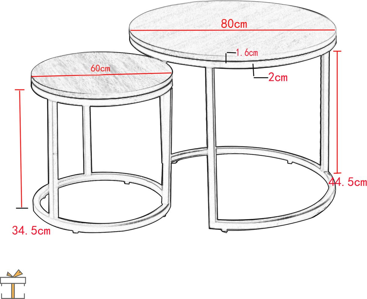 Happyment Salontafel design - Set van 2 - Landelijk - Woonkamer - Rond - Goud - 80 en 60cm