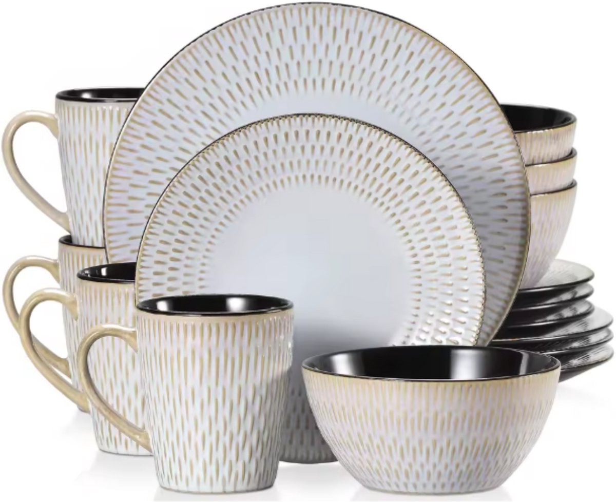 Velentino Serviesset - 16 delig - 4 persoons - Grijs - Dinerborden - Bordenset - Diepe borden - Ontbijtborden - Servies - Keukenservies