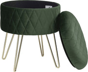 Happyment Poef deluxe - Met opbergruimte - Groen - Voetenbank met opbergruimte - Opbergbox hocker - Zitkist met deskel - Rond - Velvet - 31.5x31.5x36cm