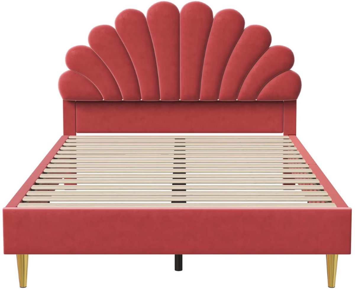 Eenpersoonsbed 140 x 200 cm - Voor meisjes - Met lattenbodem - Zonder matras - Twijfelaar - Wit/red