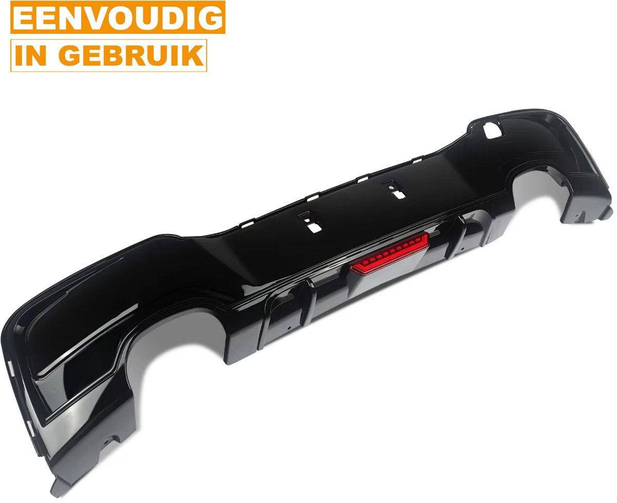 Achterdiffuser - Quad Uitlaat - Met Licht - Gloss Zwart - Voor BMW 1 Serie F20/F21 M Sport (2011-2015) - Auto Accessoires