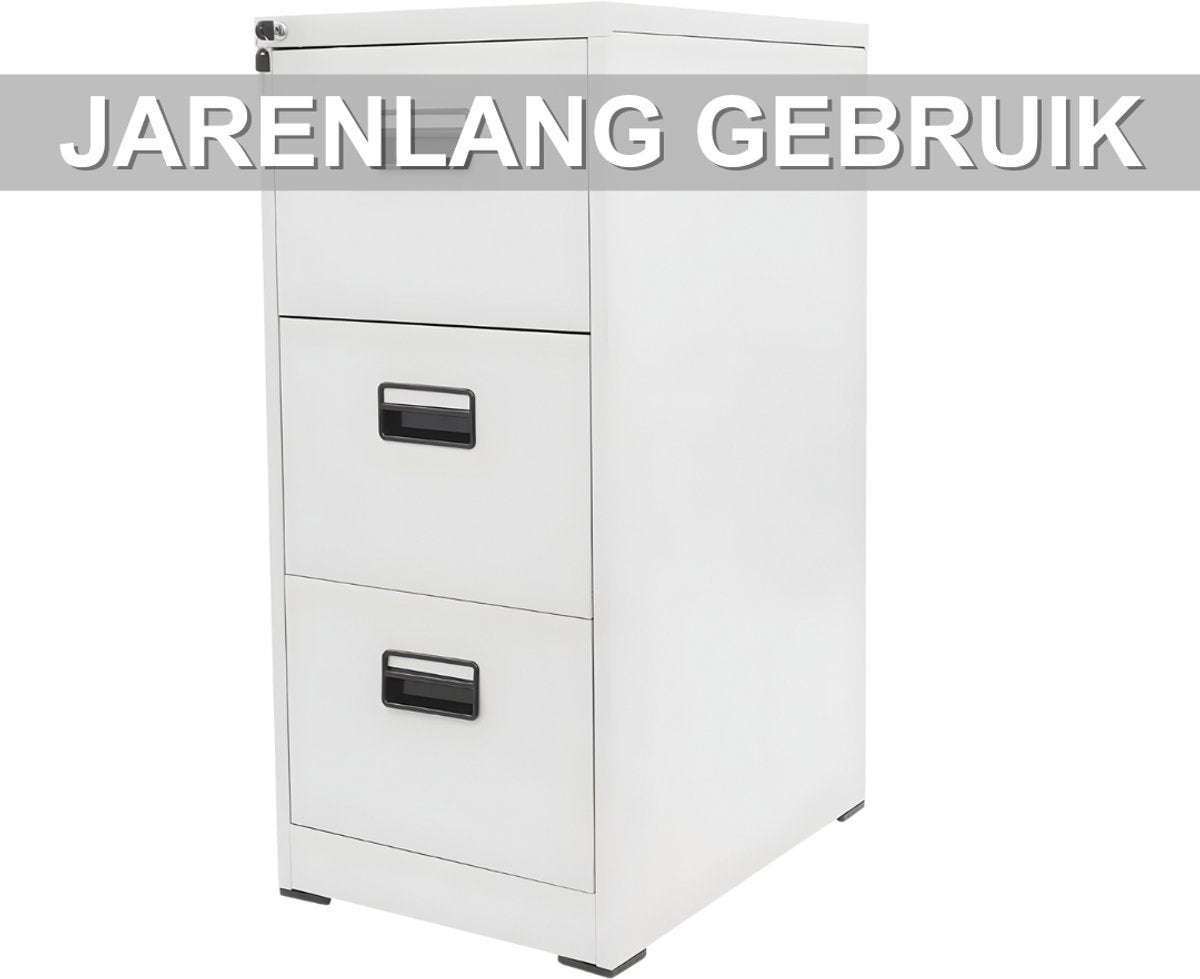 Archiefkast - Opberkast - Kantoorkast - Voor kantoor en thuis - Met 3 laden - Wit