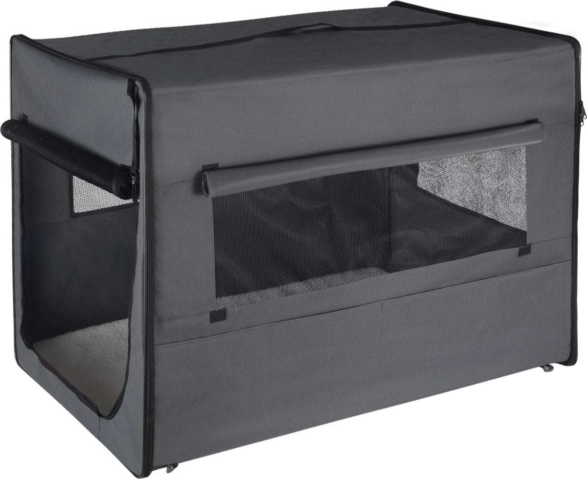 Happyment Hondenbench Leri - Dierenbench auto - Dierenbench - bench - Autokennel - resibench - vervoersbox dieren - Transportbox huisdier - Stof - Grijs - 103x71x79cm