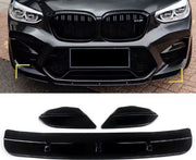 Voorbumper Lip Kinetron - Voorbumper Spoiler Lip - Voor BMW X3M F97/X4M F98 (2019-2022) - Gloss Zwart/Koolstofvezel Look - Auto accessoires