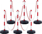 Afzetpaal 6 Stuks - Rood/Wit - Afzetkoord - Vulbaar Met Water/Zand - Afzetpaaltjes met lint - Inclusief afzetketting koord