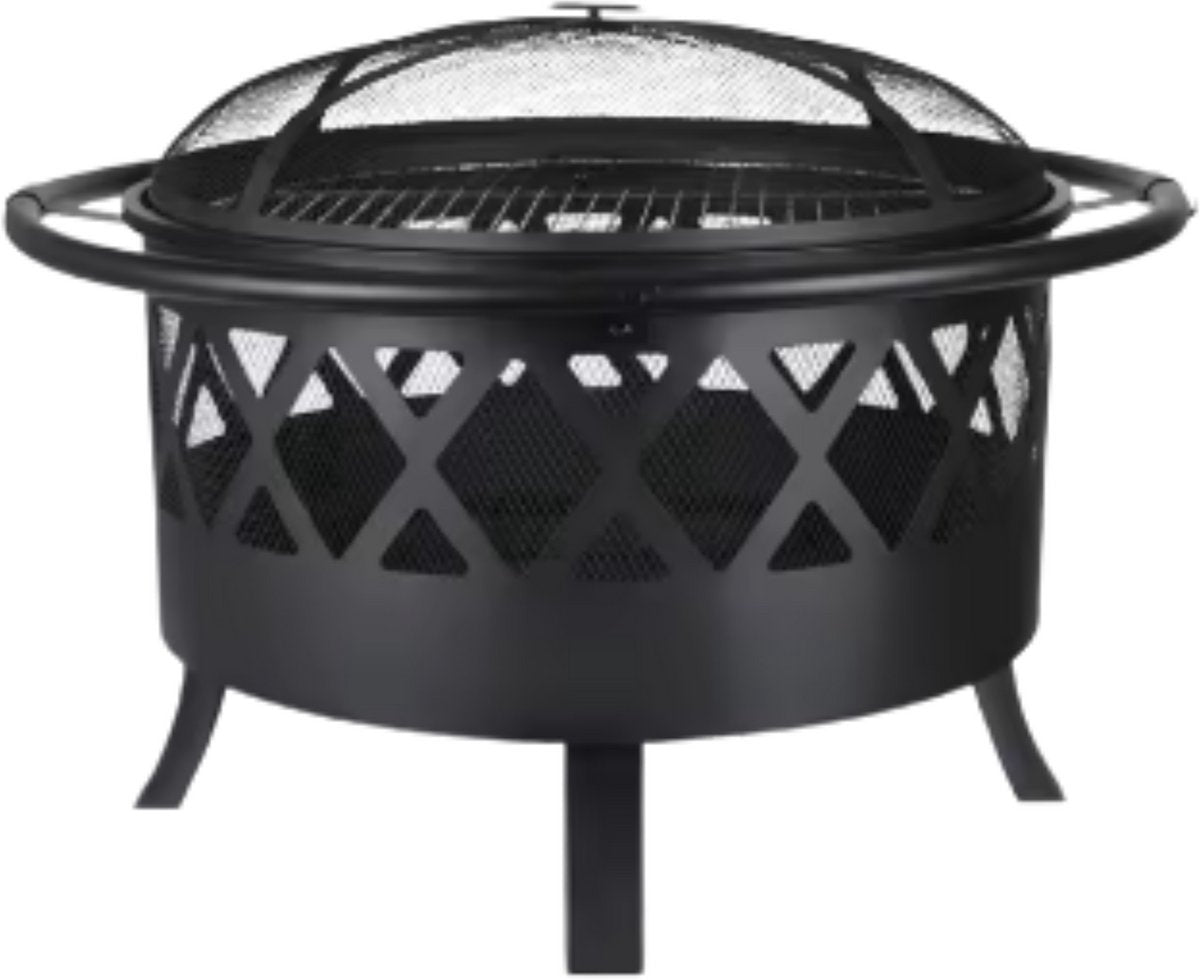 Vuurkorf Tavien met grillrooster - Tuinbarbecue - Vuurschaal - Terrashaard - Rookbarbecue - Voor Buiten BBQ - Voor tuin, terras en winterverwarming - Retro tuinhaard inclusief poker- en houtskoolrooster - Vuurplaats met vonkbescherming - Ø81 cm