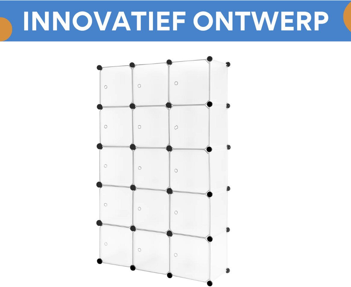 Witte Schoenenkast - Voor Woonkamer, Slaapkamer en Hal - DIY Plank, Schoenenrek en Opbergorganisator - Scheidingswand met 15 Kubussen