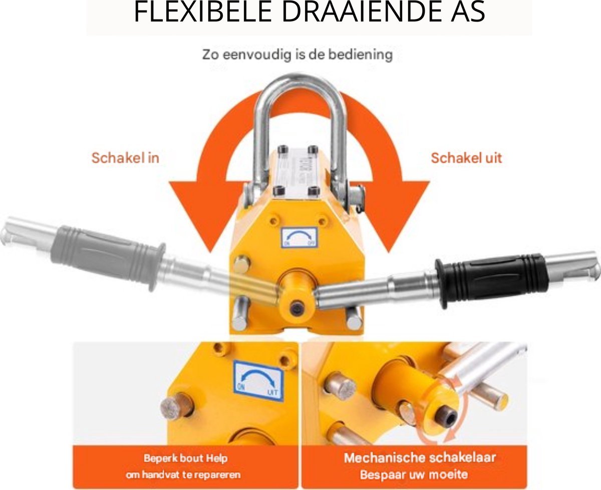 Hefmagneet - Magnetische Lifter - 2000 kg Trekkracht - Neodymium en Staal - Oranje - Met Ontgrendeling