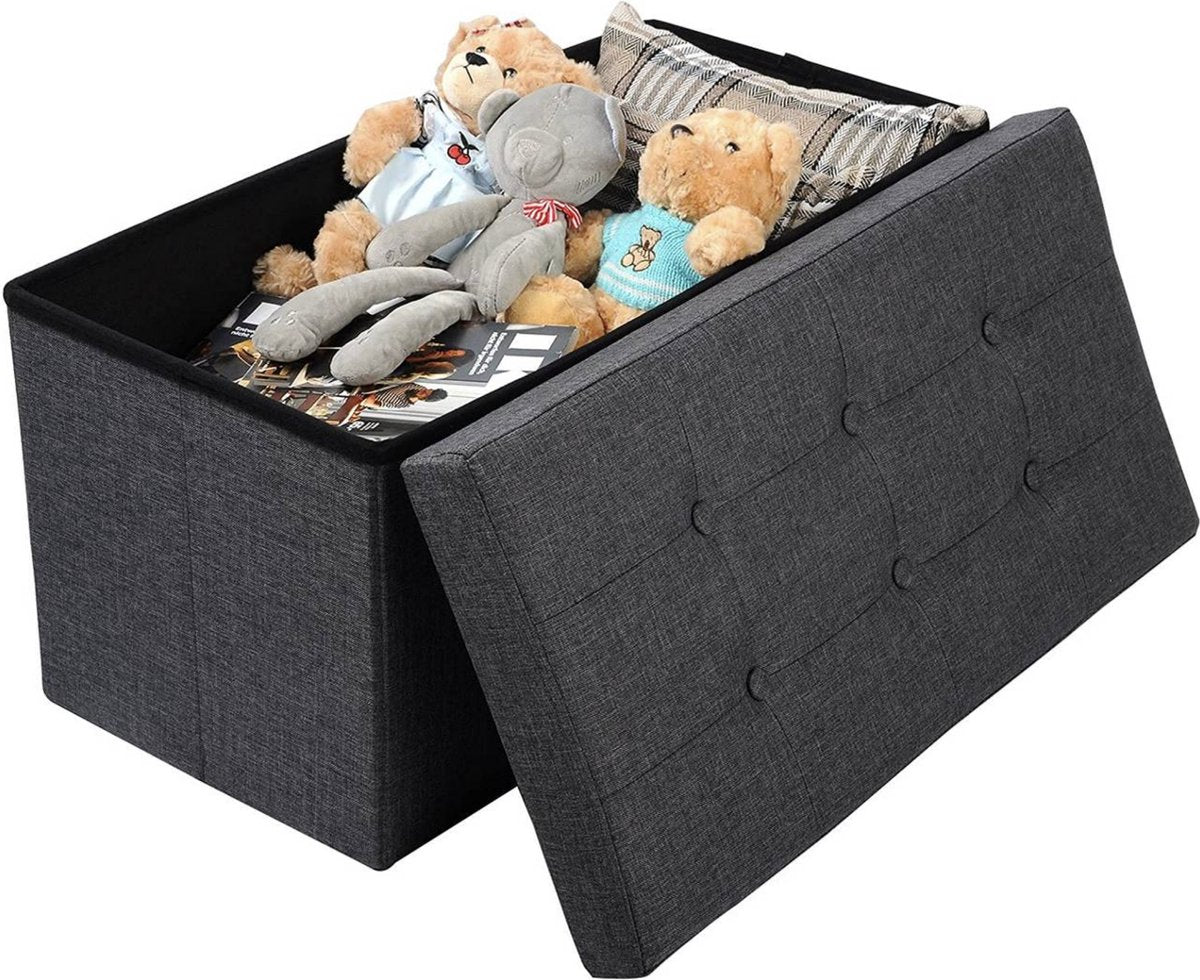 Moderne Opbergbank Redina - Met opbergruimte - Zitbank Poef - Voetenbank - Opbergbox hocker - Zitkist met deskel - Donkergrijs - Stof - 76x38x38 cm