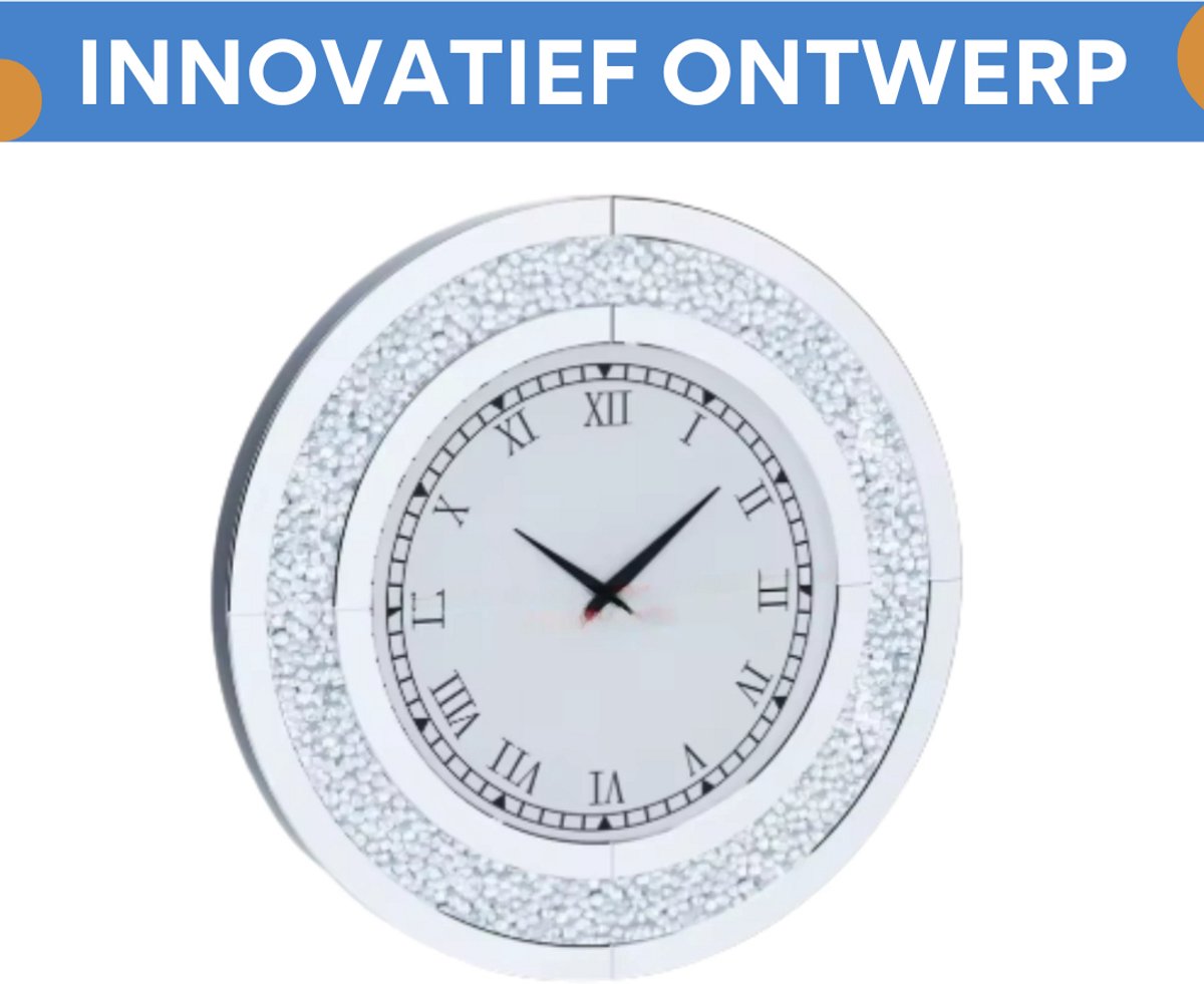 Elegante Spiegel klok - Zilver - Ronde wandspiegel - 60cm - Zonder verlichting - Woonkamer