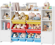 Speelgoedopbergkast – Kinderspeelkamer - Kinderboekenkast - Voor woonkamer, speelkamer en slaapkamer – Met 8 verwijderbare dozen en opbergplanken – 138,8×29,6×94,3 cm - Rood