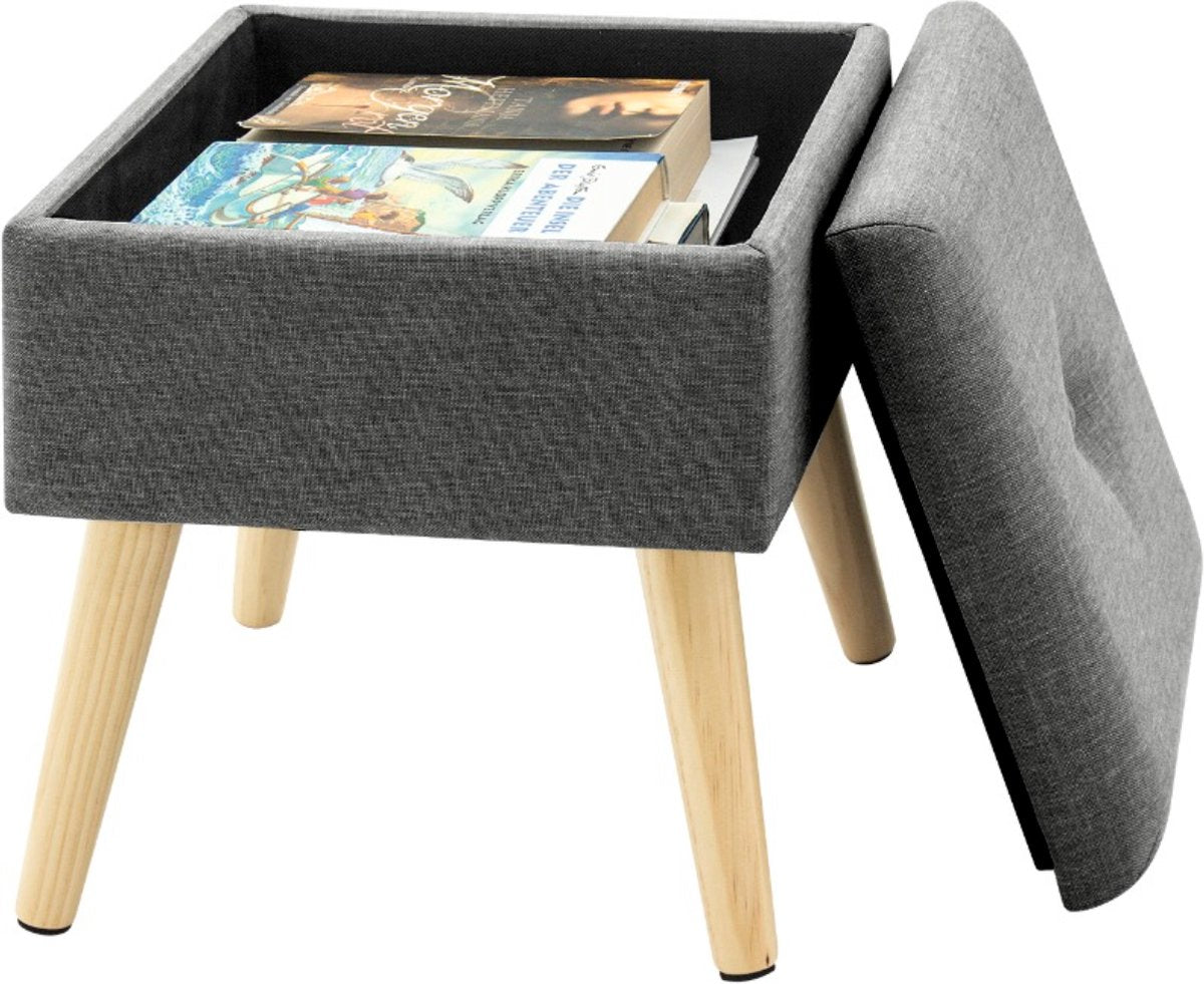 Happyment Zitbank Donkergrijs - Met opbergruimte - Opbergbank Poef - Voetenbank - Opbergbox hocker - Zitkist met deskel - Stof - 32 x 32 x 36.5cm